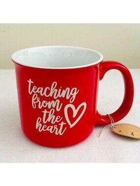 Eccolo Teaching From The Heart Red Ceramic Coffee Mug With Gift Tag 16 oz Capaci